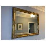 LARGE GOLD COLORED FRAMED MIRROR, BEVELED, 47 IN X