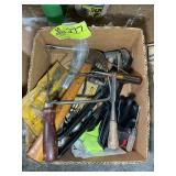 GROUP OF TOOLS INCLUDING PLYERS, SAWS, HAMMER