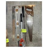 GROUP WITH SQUARE, LEVEL, MEASURING WHEEL, ETC