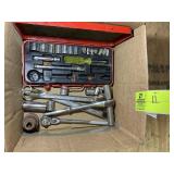 BOX WITH ASSORTED SOCKETS, WRENCHES