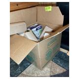 BOX WITH MISC ITEMS INCLUDING, PAPER TOWELS, DISPO