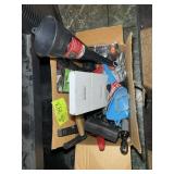 BOX WITH AUTOMOTIVE RELATED ITEMS, FUNNELS, ICE SC