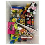 CONTENTS OF LARGE TOY BOX, KIDS BOOKS, BLOCKS, LIT