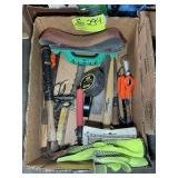 GROUP OF HAND TOOLS INCLUDING HAMMERS, TAPE MEASUR