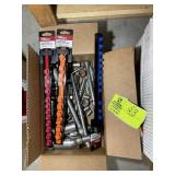 GROUP OF ASSORTED SOCKETS, RATCHETS, SOCKET HOLDER