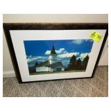 FRAMED AND MATTED PRINT OF CHURCH, 29 IN X 22 IN