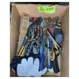 GROUP OF HAND TOOLS, PLYERS, HEAT GUN, TAPE MEASUR