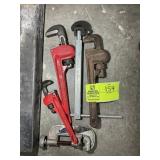 GROUP OF SMALL PIPE WRENCHES AND PIPE CUTTER