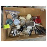 GROUP OF KITCHEN ITEMS, KNIVES, BLENDER, ETC