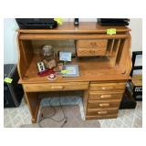 SINGLE PEDESTAL ROLL TOP DESK, 50 IN X 28 IN X 48