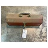 RED TOOL BOX WITH MISC PLUMBING TOOLS