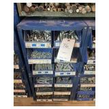 BLUE 12 BIN BOLT BINS WITH CONTENTS, BOLTS, CARRIA