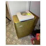 FLOOR SCALE AND VINTAGE LAUNDRY HAMPER