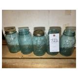 GROUP OF BALL BLUE GLASS CANNING JARS