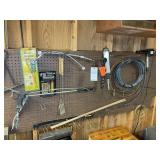 CONTENTS ON WALL, AIR GUN, BELT WRENCH, ETC
