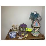 TOP SHELF INCLUDING MUSIC BOXES, MUSIC SNOW GLOBE,
