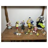 SHELF WITH ASSORTED CLOWN FIGURINES