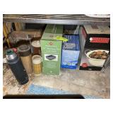 BOTTOM SHELF INCLUDING ROASTING PAN, TOASTER, SALA