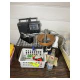 GROUP OF TAPE MEASURES, RADIO AND BOTTLE