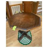 SMALL WOODEN OCTAGON TABLE, PEDESTAL BASE, 36 IN A