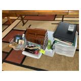 MISC GROUP OF OFFICE SUPPLIES, SCISSORS, TAPE, ORG