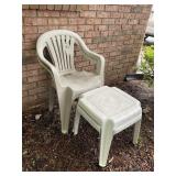 PAIR OF RESIN CHAIRS AND SIDE TABLES