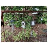 GROUP OF BIRD HOUSES AND WIND CHIMES
