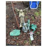 GROUP OF YARD FIGURINES, FROG, TURTLE, ANGLE
