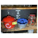 GROUP INCLUDING POT, BUNDT PAN, STRAWBERRY JAR