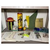 CONTENTS ON SHELF INCLUDING CLOWN THEMED PRINTS, H