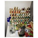 LARGE GROUP OF SEWING THREAD, PINS AND PIN CUSHION