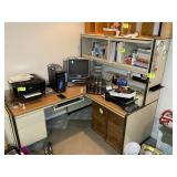 LARGE METAL L SHAPED OFFICE DESK WITH HUTCH/CABINE