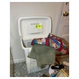 LAUNDRY HAMPER WITH MISC LINENS, SMALL CLOWN THEME