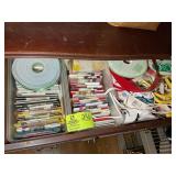 TWO DRAWERS OF ASSORTED SEWING RELATED ITEMS, PIPI