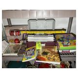 CONTENTS OF SHELF, CLOWN MAKEUP, JUGGLING BALLS, B