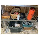 GROUP OF MISC ITEMS, LEATHER BAG, PEACH BASKET, OL