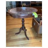 ROUND PEDESTAL SIDE TABLE, DAMAGE TO ONE FOOT, 22