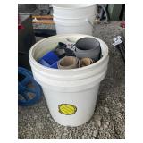 BUCKET WITH MISC ITEMS, FOAM PIECES, CORK MATERIAL