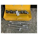 YELLOW TOOL BOX WITH ASSORTED NEW BRITAIN 3/4 IN D