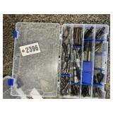 PLASTIC STORAGE BIN WITH CONTENTS, MISC DRILL BITS