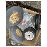 GROUP OF LARGE GRINDING DISCS, WIRE WHEELS