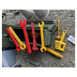 METAL AMMO CAN WITH CONTENTS, ASSORTED WRENCHES, V