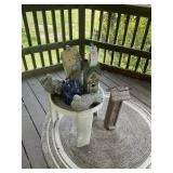 Group of decorative bird houses, birdfeeder, concr