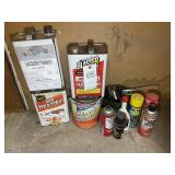 GROUP OF OIL CANS, CARB CLEANER, APPROX. 3/4 GALLO
