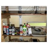 GROUP OF SPRAY PAINT, METAL TRAYS, AND BATTERY CAR