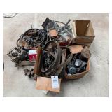 Group of vintage car parts, brake shoes, carbureto