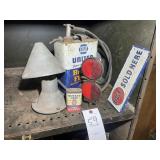 MISC. GROUP INCLUDING VINTAGE WHEEL BALANCER, CAST