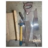 GROUP INCLUDING BOX WITH MISC. BOX CUTTERS, HAND A