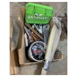 GROUP OF MISC. TOOLS INCLUDING HAMMER, LEVEL, SCRE