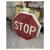 PAIR OF 30-INCH METAL STOP SIGNS AND 25-INCH ROAD